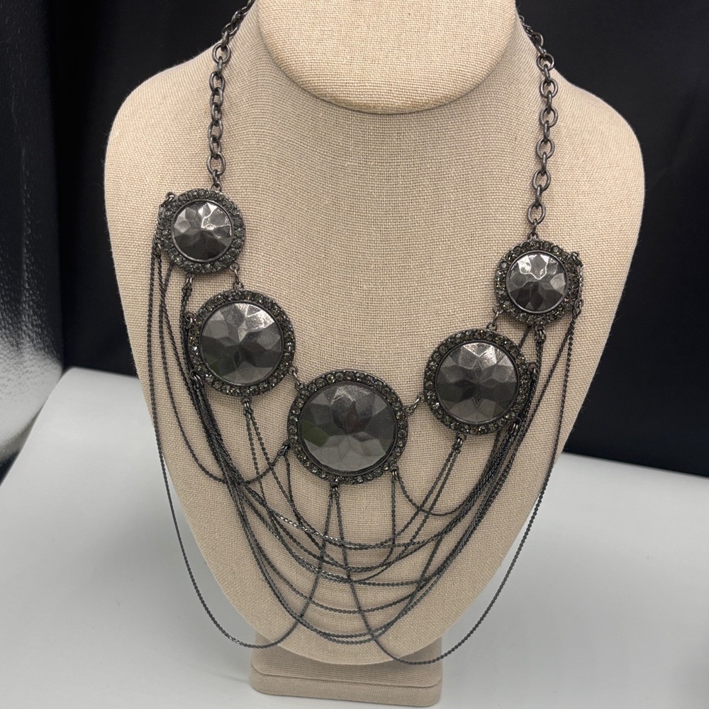 Gunmetal Multi-Disc Statement Necklace - Women Jewelry
